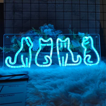 4 Cute Kačių Neoninis Ženklas USB LED Neon Light Naktį Ženklas, Vaikų Kambarių Sienų Apdailai Neoninės Lempos Gimtadienio Dovana Kambario Sienų Dekoras